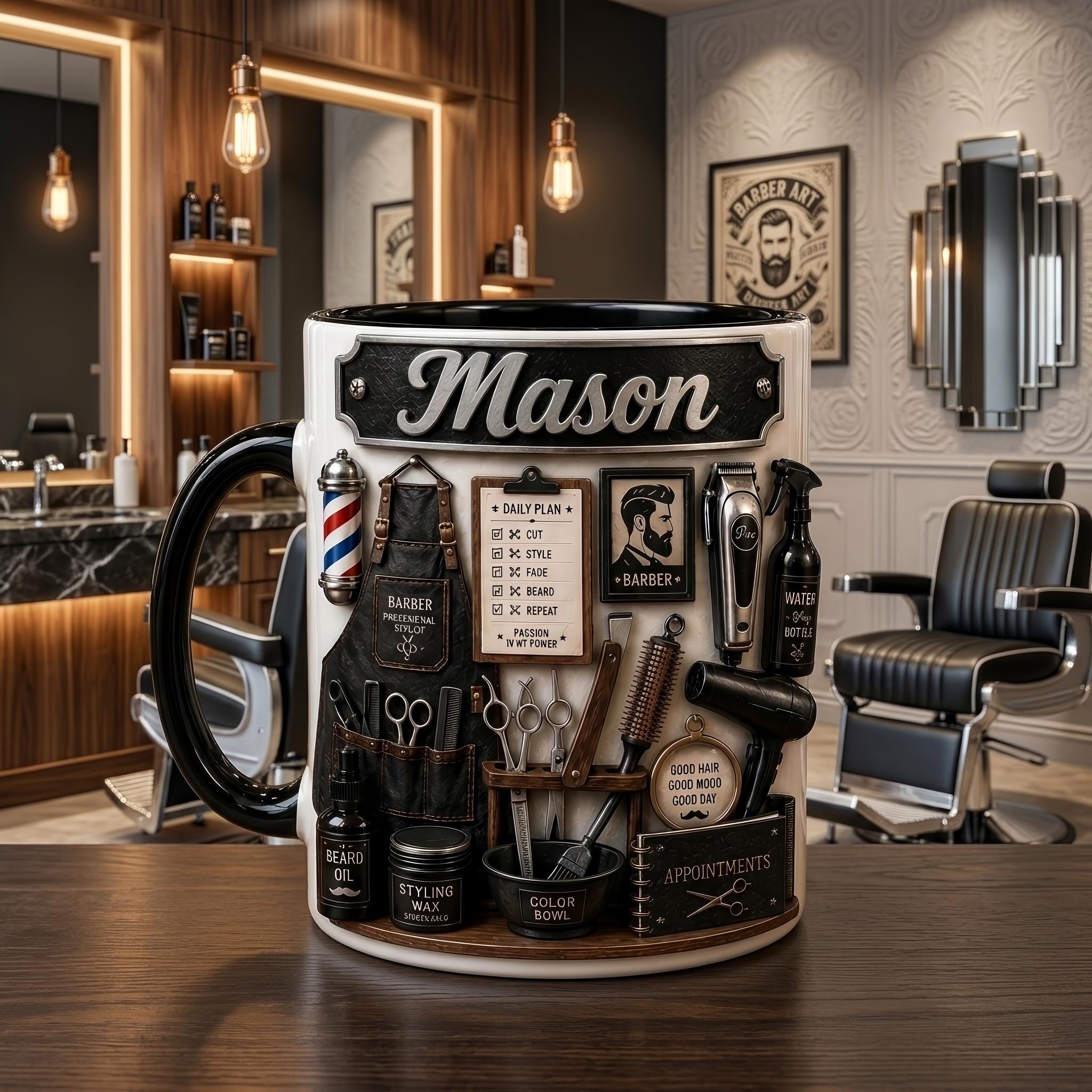Personalized Barber Mug, Barber Shop Coffee Cup, Custom Hairstylist Gift Mug, Barber Appreciation Gift, Salon Coffee Cup