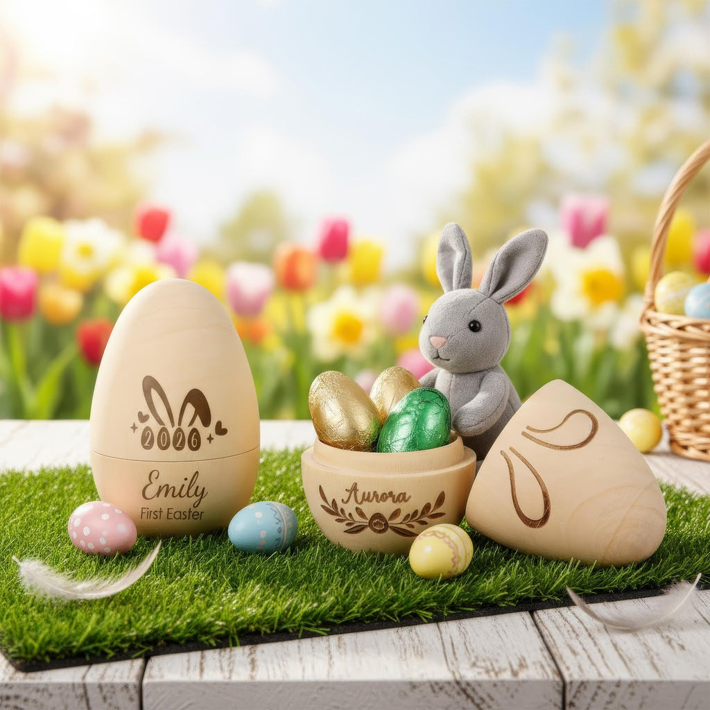 Personalized Wooden Easter Egg,hollow Fillable Keepsake,custom Name Easter Gift, Kids Musical Instrument, Baby First Easter, Kitchen Toy Egg