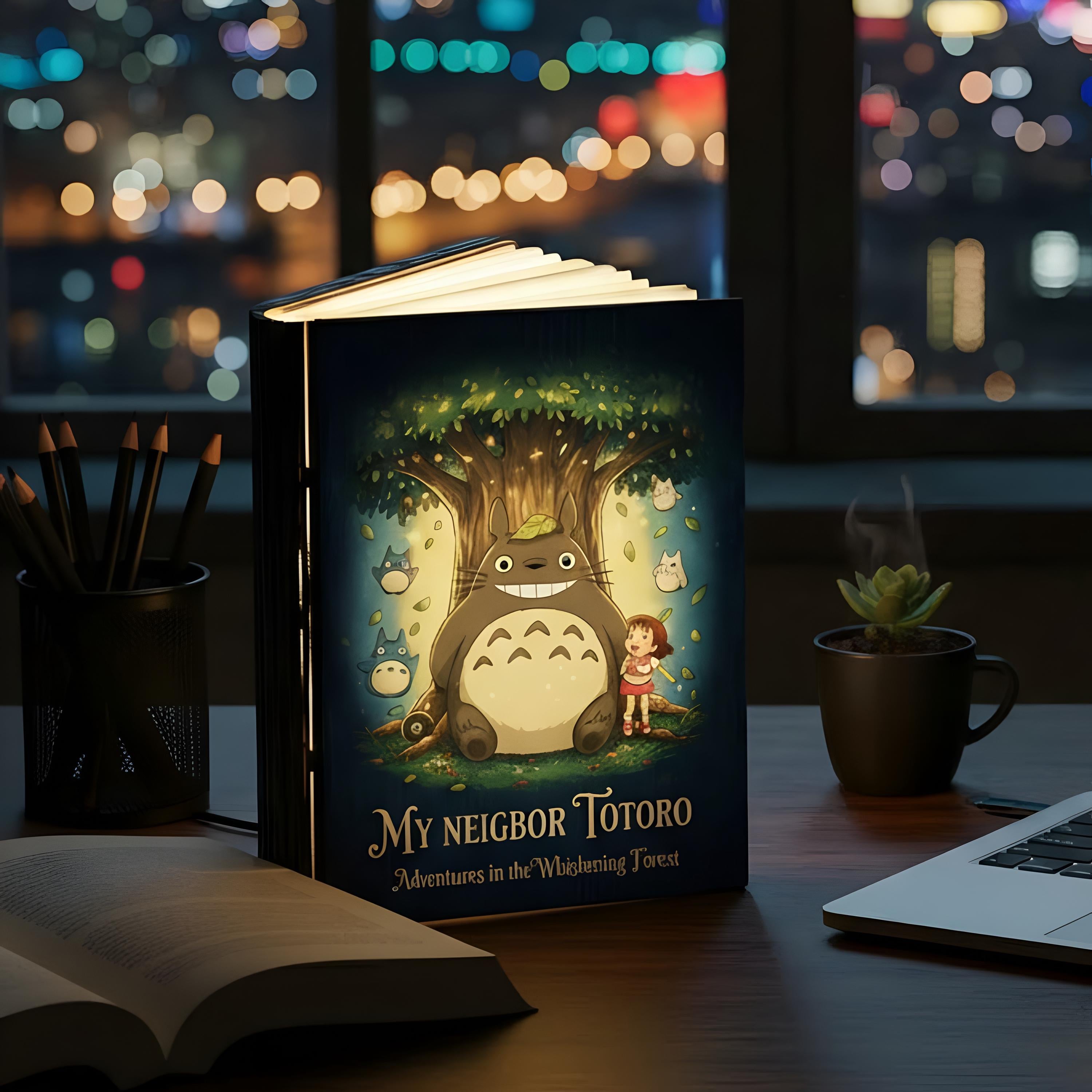 My Neighbor Totoro Book Lamp, Ghibli Book Lamp, Totoro Decor, Fantasy Book Room Decor, Wood Book Lights, Folding Book Lamp, LED Light Book