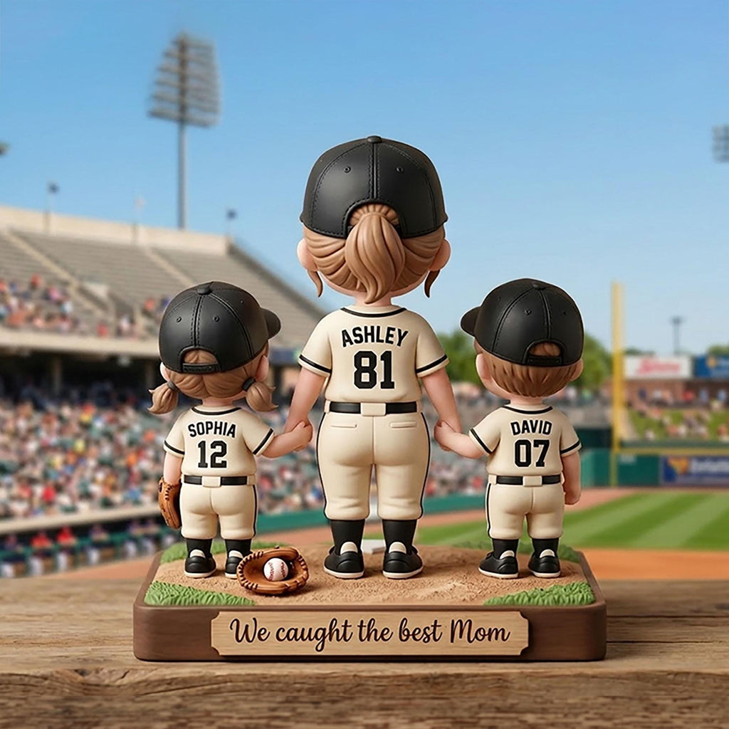 Personalized Baseball Mom Wooden Block Plaque, Custom Family Figurine Gift for Mom, Kids Name Jersey Sign, Mother’s Day Keepsake