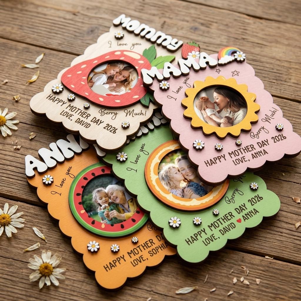Magnetic Photo Mother, Love You Grandma, I Love You Berry Much, Fridge Magnet Photo, Wood Picture Frame, Nana and Kids Photo Frame