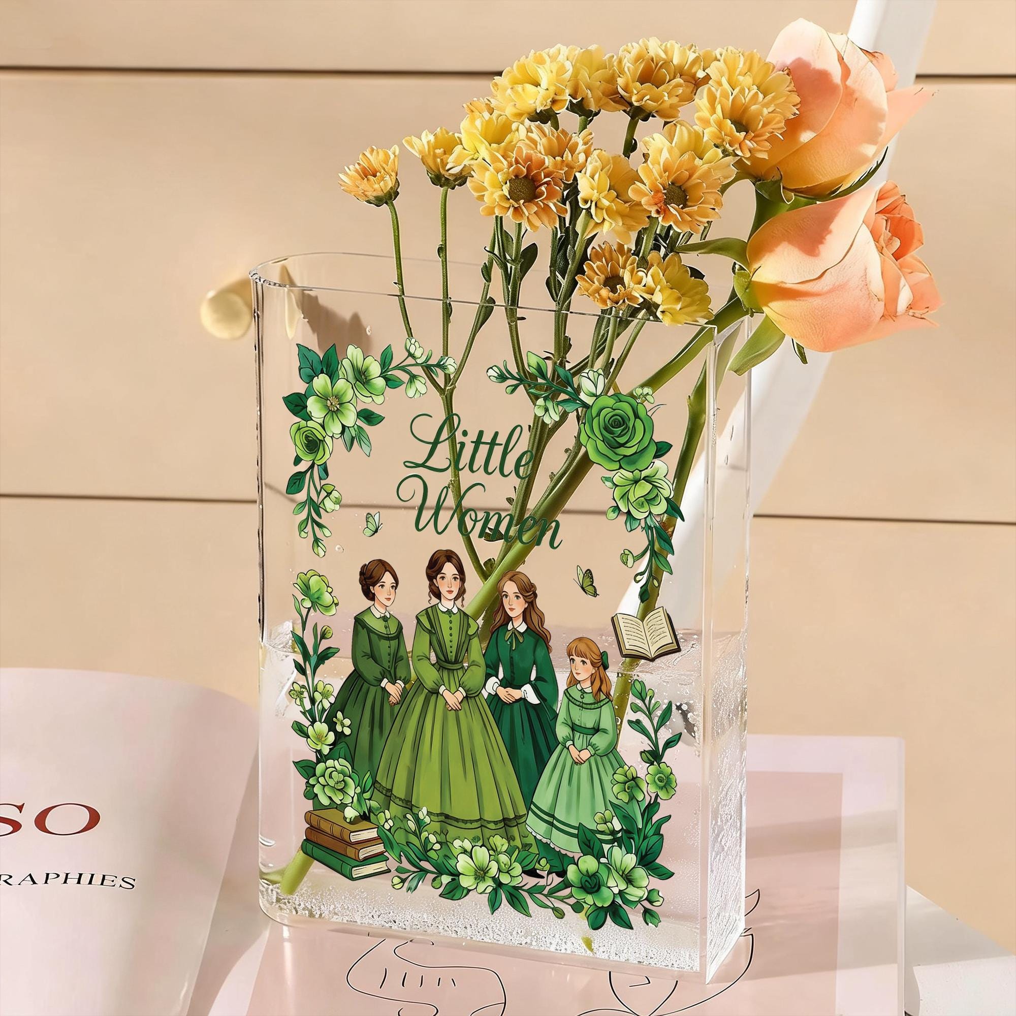 Little Women Book Vase, Classic Literature Acrylic Flower Vase, Literary Gift for Reader, Book Lover Gift, Louisa May Alcott Bookish Decor
