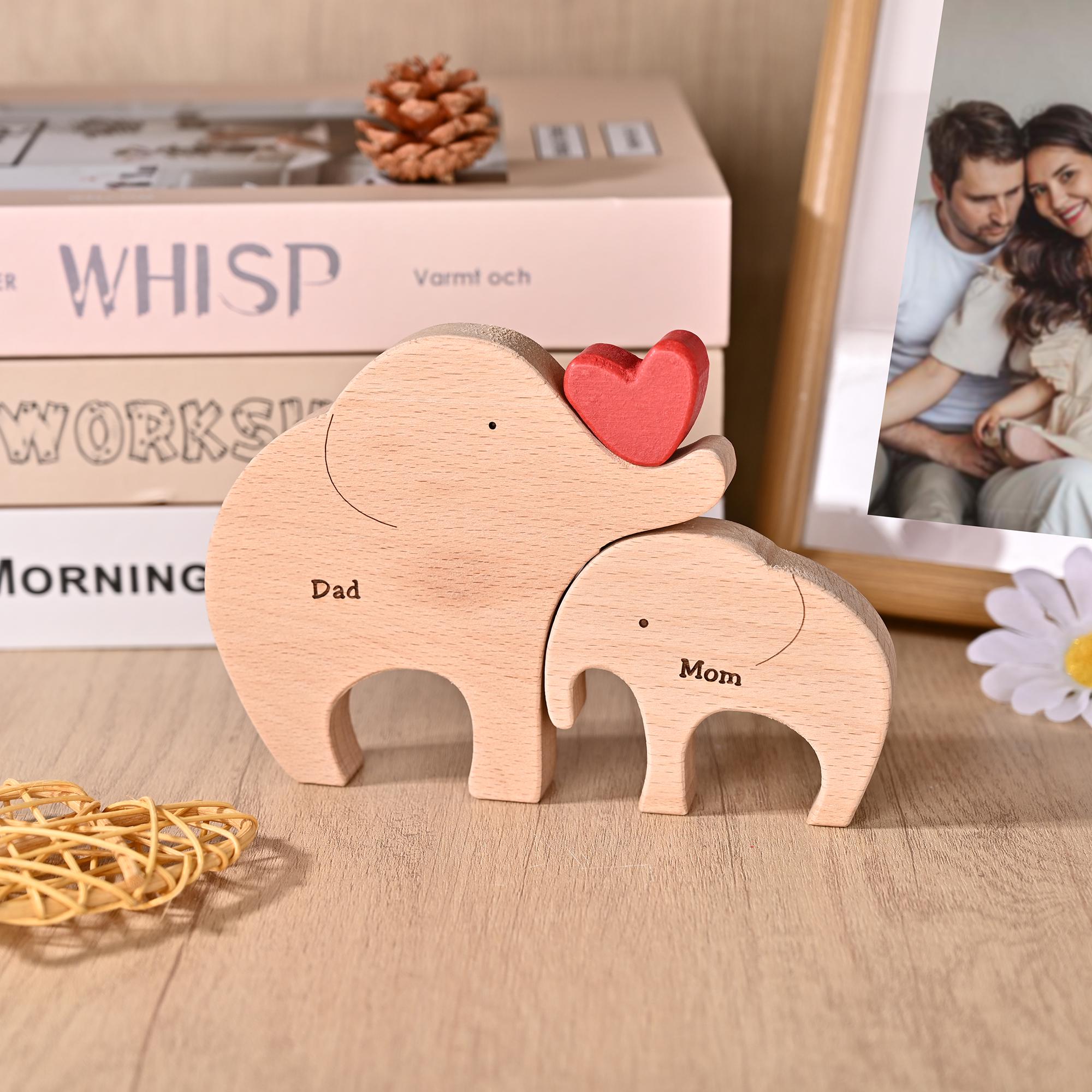 Wooden Elephant Family Puzzle With Names, Custom Anniversary Gift for Parents, Birthday Gift for Wife, Christmas Elephant Decor for Home