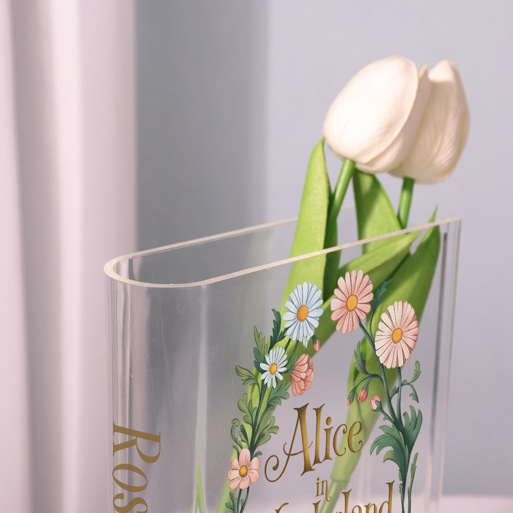 Alice in Wonderland Acrylic Book Vase, Wonderland Flower Bookish Vase, Fairy Tale Book Shaped Vase, Whimsical Decor, Gift for Book Lovers