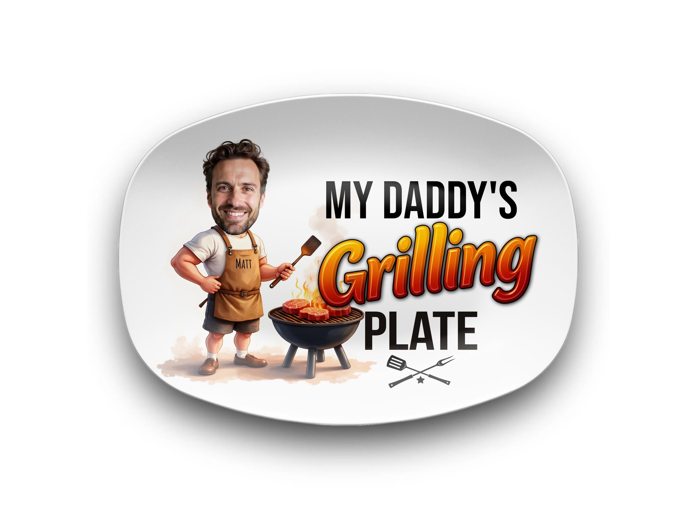 Custom Photo Dad's Grilling Plate, Personalized Papa Platter, Christmas Gift, Funny Dad Gift, Personalized Platter With Photo & Name