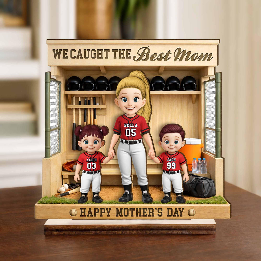Personalized Baseball Mom Diorama, Custom Dugout Keepsake, Mother's Day Gift, Kids Names Plaque