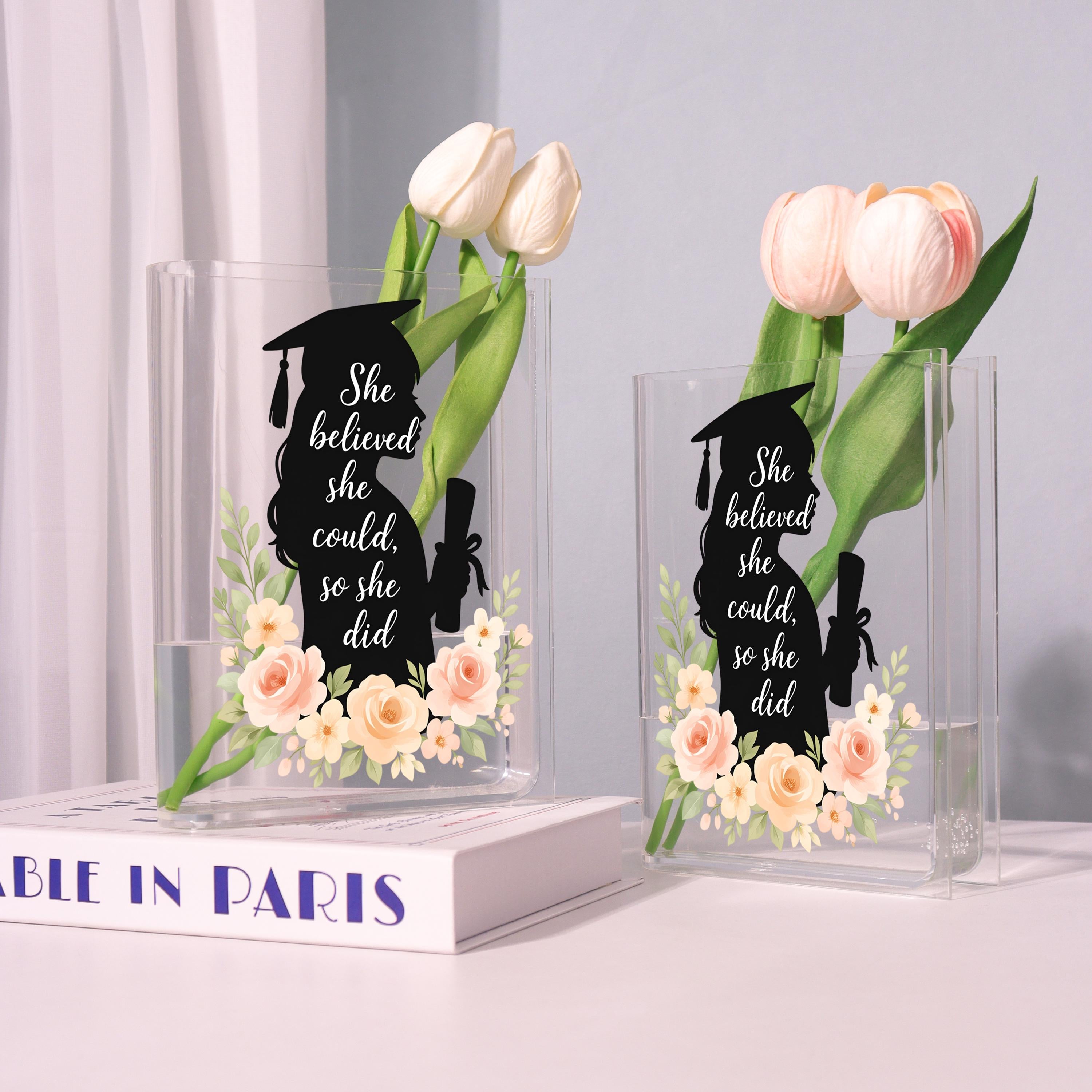 Graduation Silhouette Acrylic Book Vase, Graduation Gift Bookish Vase, Floral Book Shaped Vase, Aesthetic Decor, Graduate Gift for Girls