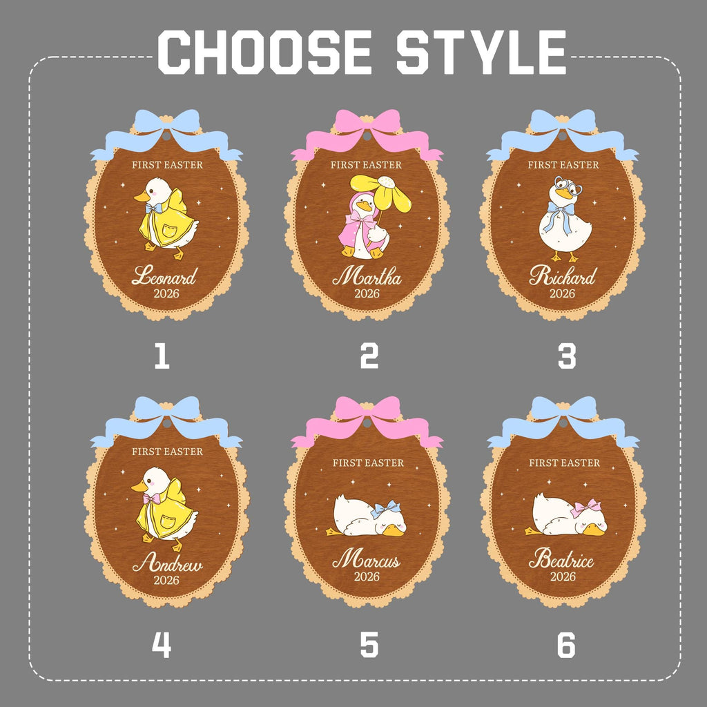 Personalized First Easter Basket Tag – Custom Duck Wooden Name Tag for Baby