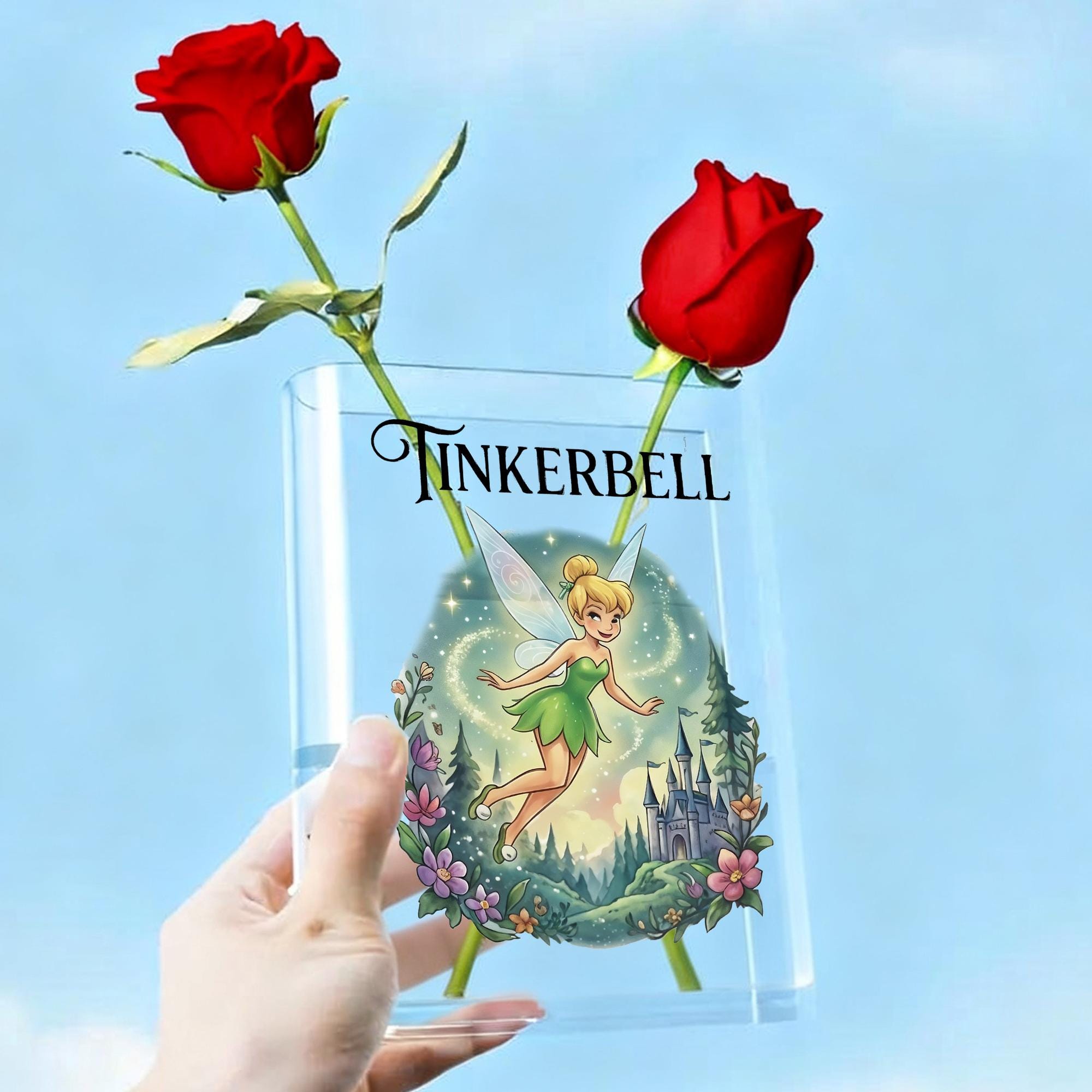 Tinkerbell Book Vase, Fairy Castle Acrylic Vase, Whimsical Bookish Decor, Clear Book Shaped Flower Vase, Fantasy Gift for Book Lover