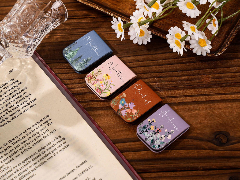 Personalized Leather Bookmark_ Birthday Flower Magnetic Book Mark, Leather Bookmark, Library Bookmark, Bookmark for Women