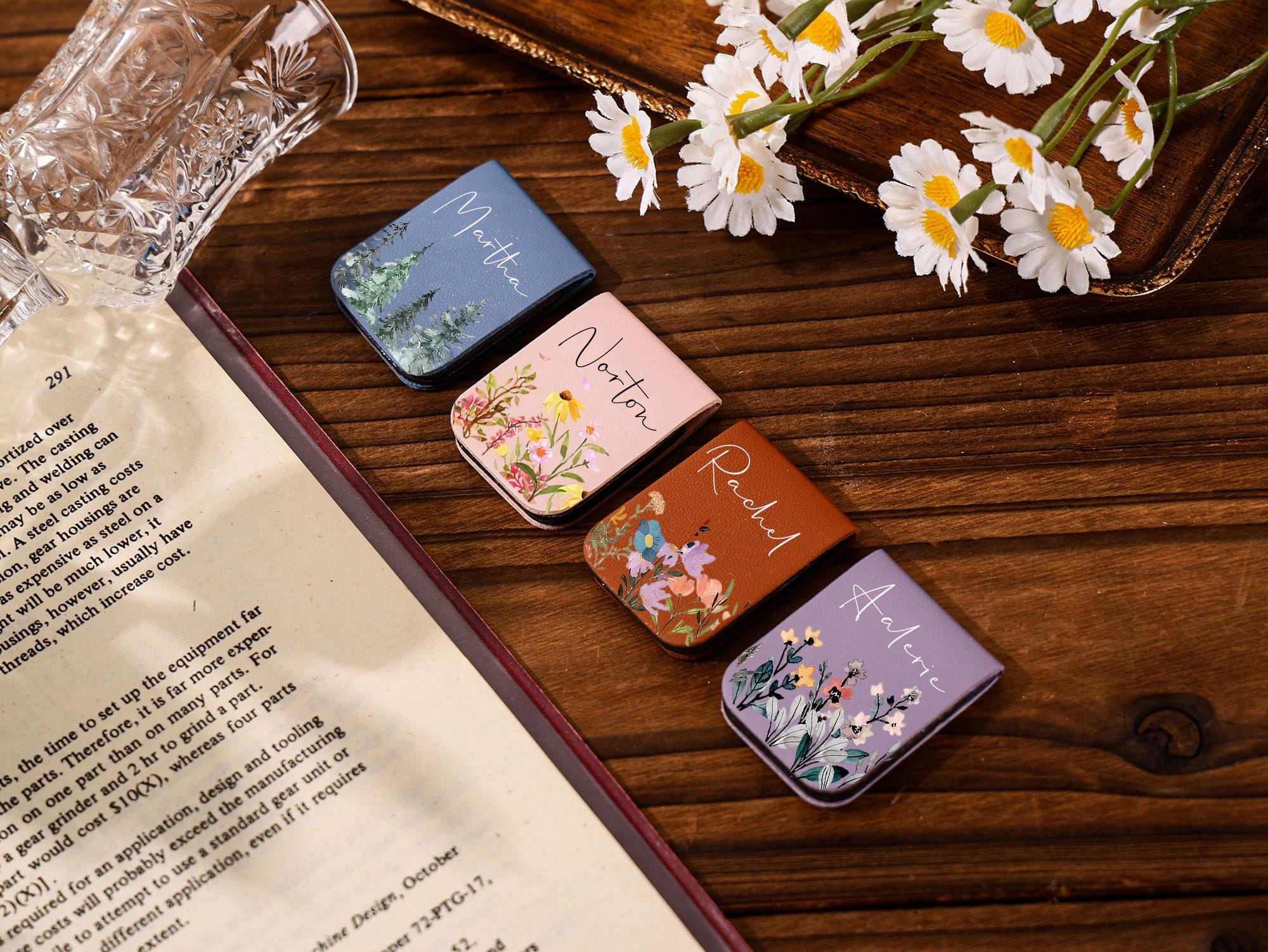 Personalized Leather Bookmark_ Birthday Flower Magnetic Book Mark, Leather Bookmark, Library Bookmark, Bookmark for Women
