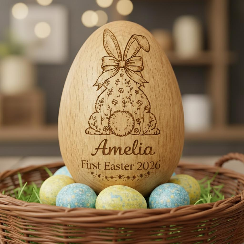 Personalized Musical Wooden Easter Egg Shakers, Custom Egg Cups, Engraved Egg Shaker Kids, Easter Gifts, Baby First Easter