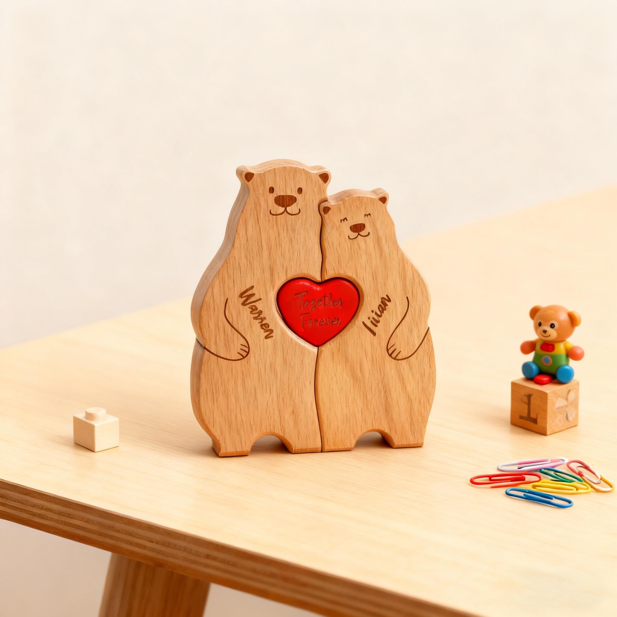 Personalized Wooden Bear Family Puzzle _ Engraved Name Gift,  Family Hug Puzzle, Home Decor, Family Gift, Gift for Dad, Gift for Mum