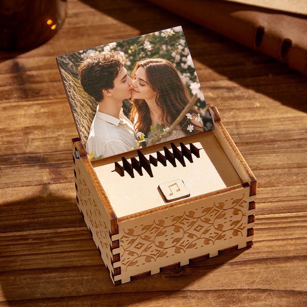 Personalized Wooden Music Box_ Custom Song, Photo, and Text, Keepsake Voice Record Music Box, Play Song Music Gifts for Him, Handmade Anniversary Gift