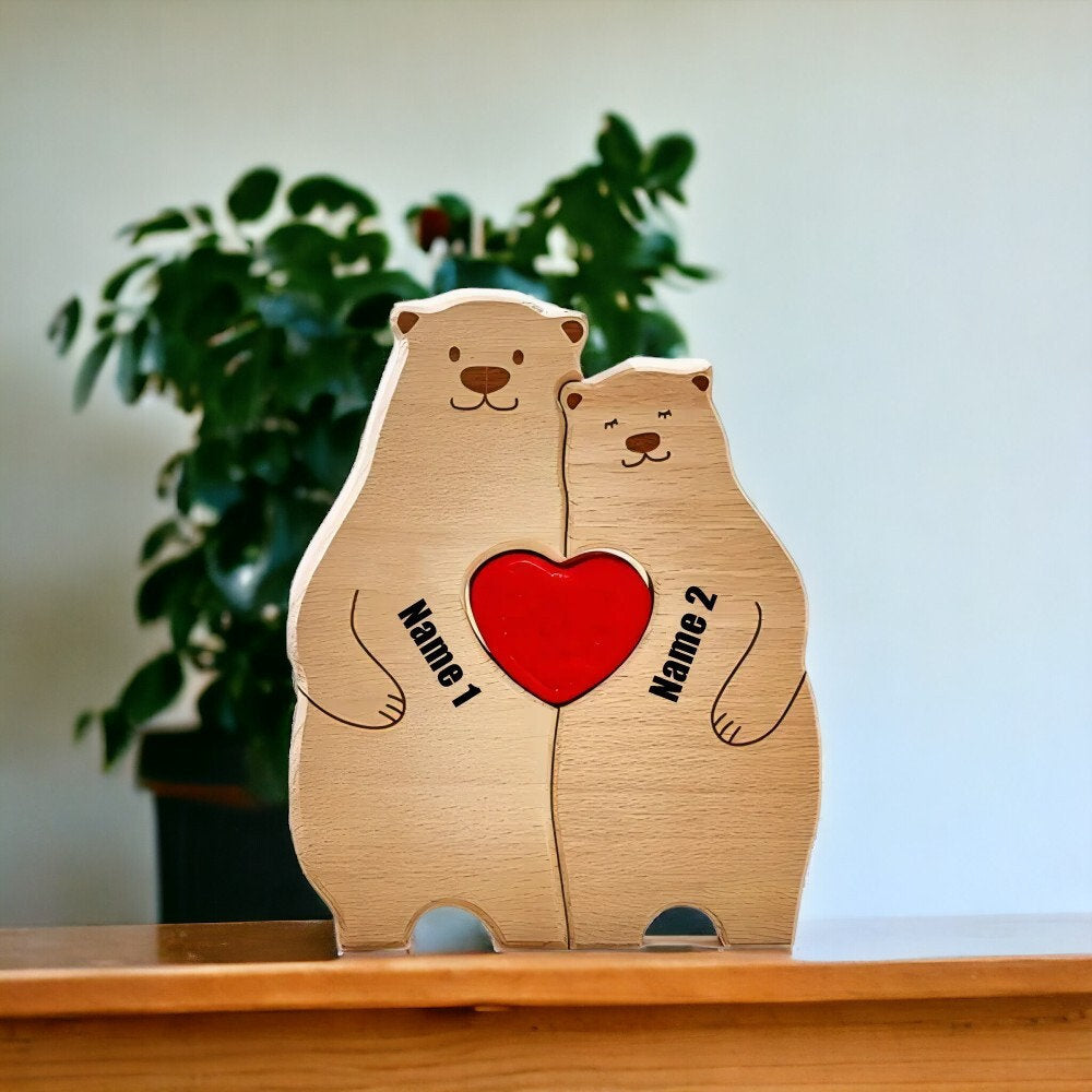 Personalised Wooden Bear Family Puzzle _ Custom Engraved Figurines _ Woodland Family Keepsake Gift for Mum, Dad & Kids, Rustic Home Decor