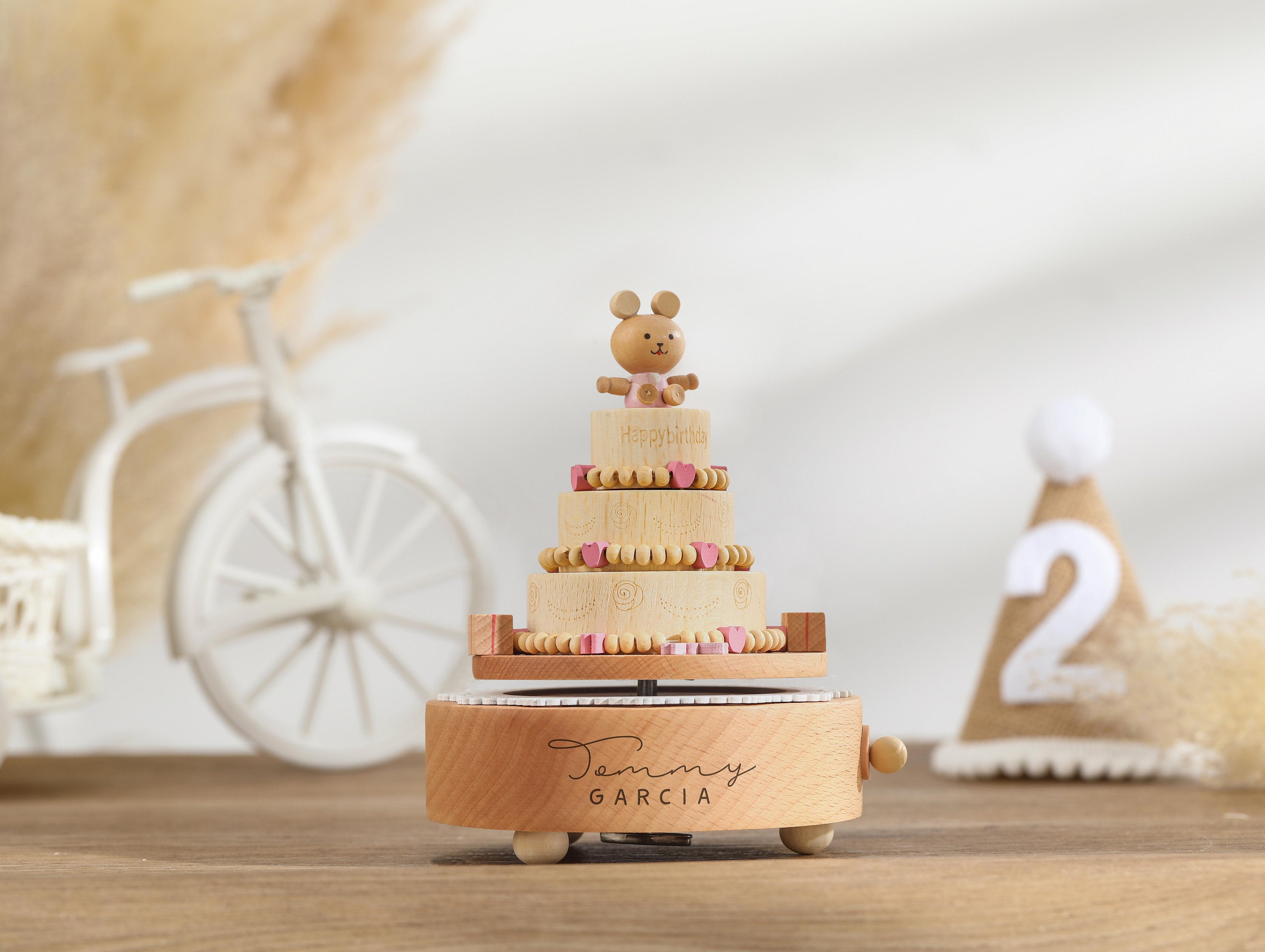 Bunny Cake Birthday Music Box, Wooden Music Box, Custom Wooden Handmade Music Box, 1st Birthday, Personalised Music Box Gift, Baby Gift