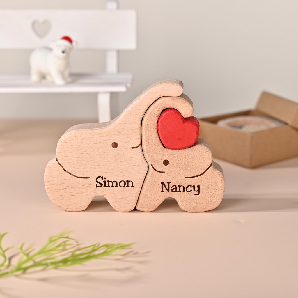 Personalized Elephant Family Puzzle, Mom Dad Baby Keepsake, Custom Family Name Engraved Decor, New Parent Gift, Anniversary Gift