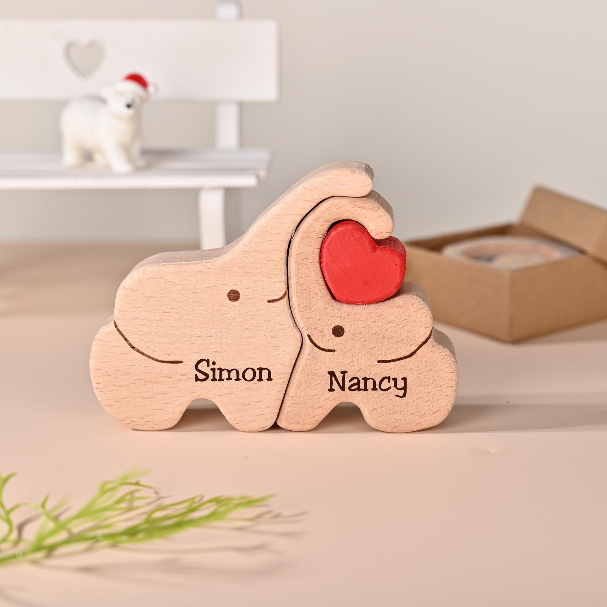 Personalized Elephant Family Puzzle, Mom Dad Baby Keepsake, Custom Family Name Engraved Decor, New Parent Gift, Anniversary Gift