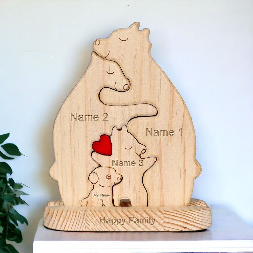 Wooden Bear Puzzle With Dog, Custom Keepsake, Personalized Family Present, Dog Lover Ornament, New Family Addition, New Puppy, Pet Gift Idea