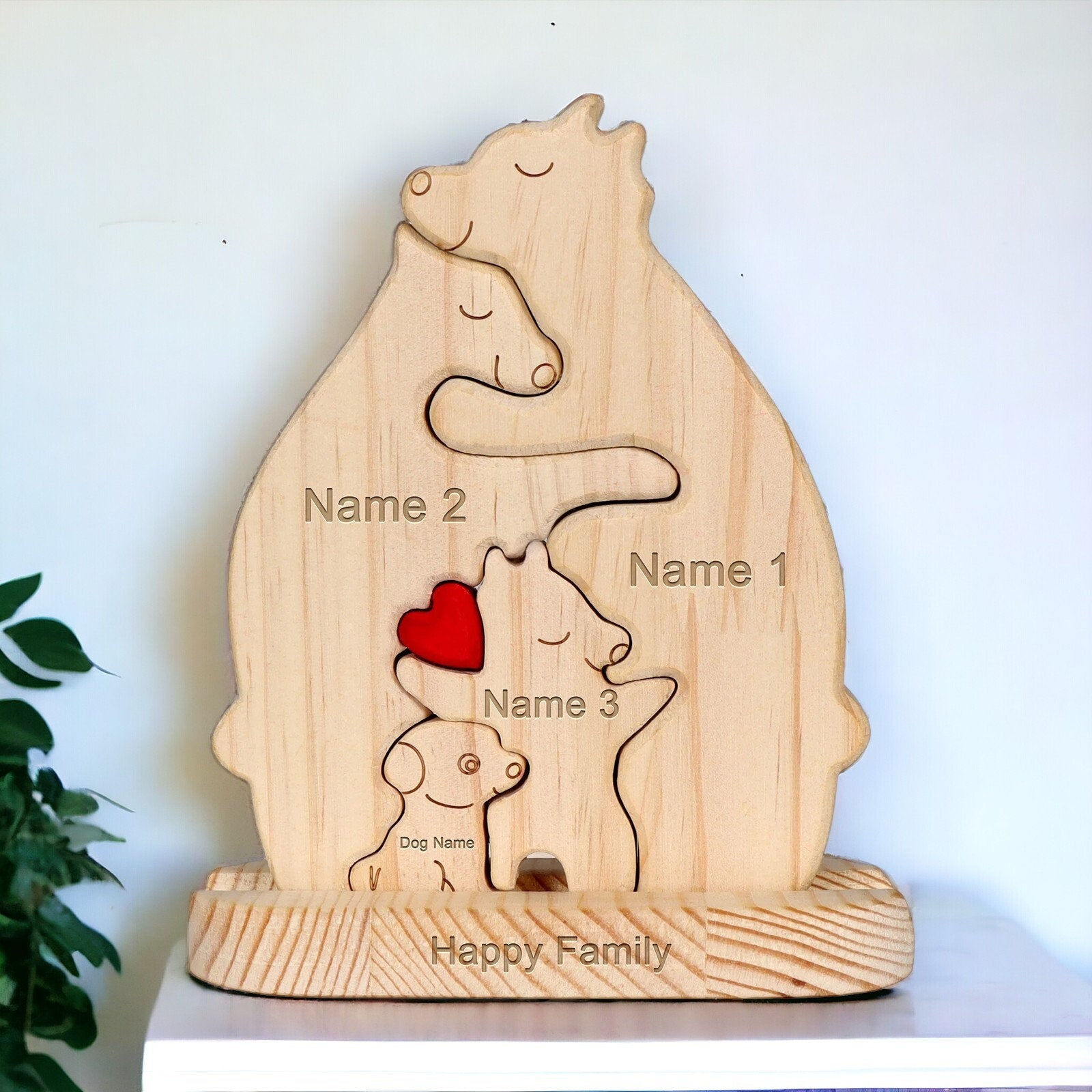 Wooden Bear Puzzle With Dog, Custom Keepsake, Personalized Family Present, Dog Lover Ornament, New Family Addition, New Puppy, Pet Gift Idea