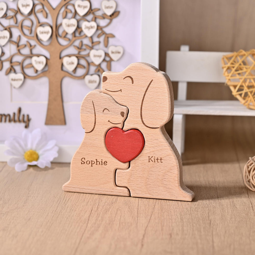 Personalized Wooden Dog Jigsaw Puzzle, Dog Family Figurines, Engraved Family Name Keepsake, Gift for Dog Lovers, Christmas Gift for Dog Mom