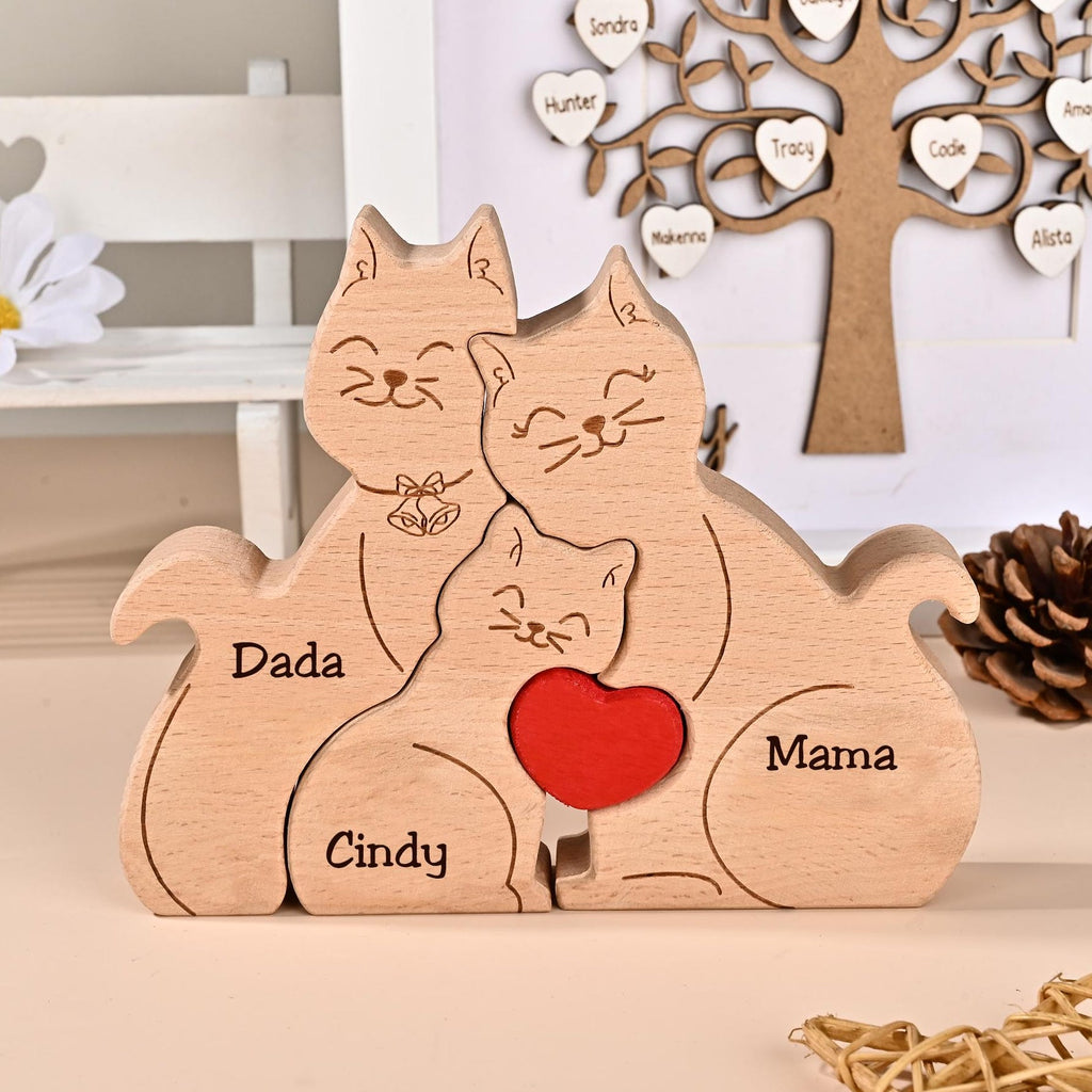 Cat Wooden Ornament, Cat Family Jigsaw Puzzle, Birthday Presents for Wife, Mother Daughter Gifts, Cat Mum Gift, New Family Christmas Gifts