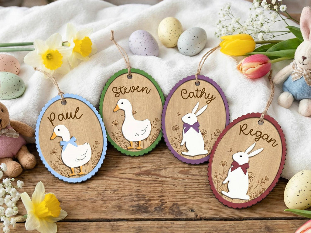 Personalized Easter Basket Tag, Custom Easter Name Tag, Bunny Goose Basket Tag, Kids Easter Gift, Easter Basket Decor
