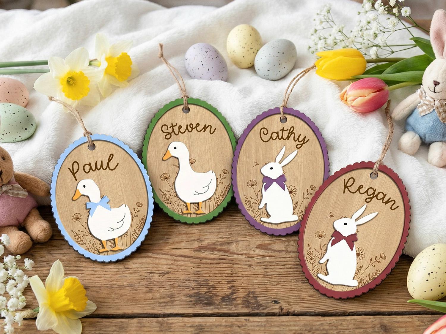 Personalized Easter Basket Tag, Custom Easter Name Tag, Bunny Goose Basket Tag, Kids Easter Gift, Easter Basket Decor