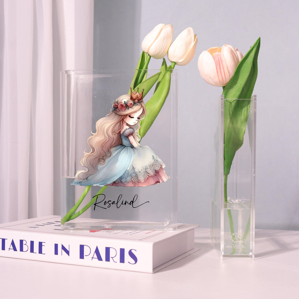Cartoon Princess Acrylic Book Vase, Fairytale Girl Bookish Vase, Hand-painted Book Shaped Vase, Aesthetic Decor, Custom Gift for Girl's Room