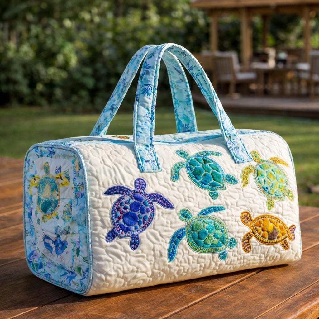 Sea Turtle Quilted Duffle Bag_ Camper Bus Travel Weekender Bag, Best Duffle Bags for Women, Cute Weekender Duffel Gift for Her, Mothers Day