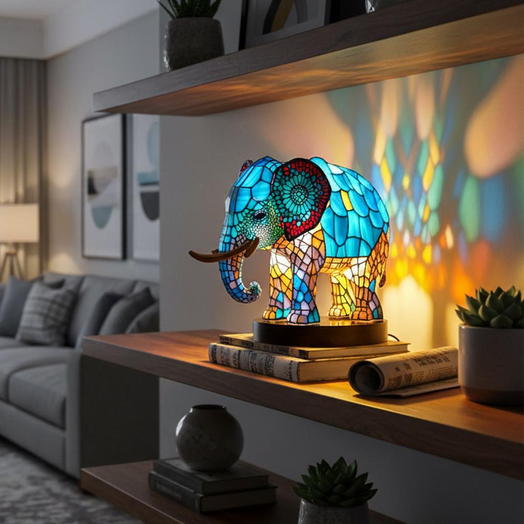 Elephant Stained Glass Lamp, Tiffany Style Elephant Table Lamp, Colorful Animal Night Light, Unique Home Decor Gift, Unique Home Decor Gift