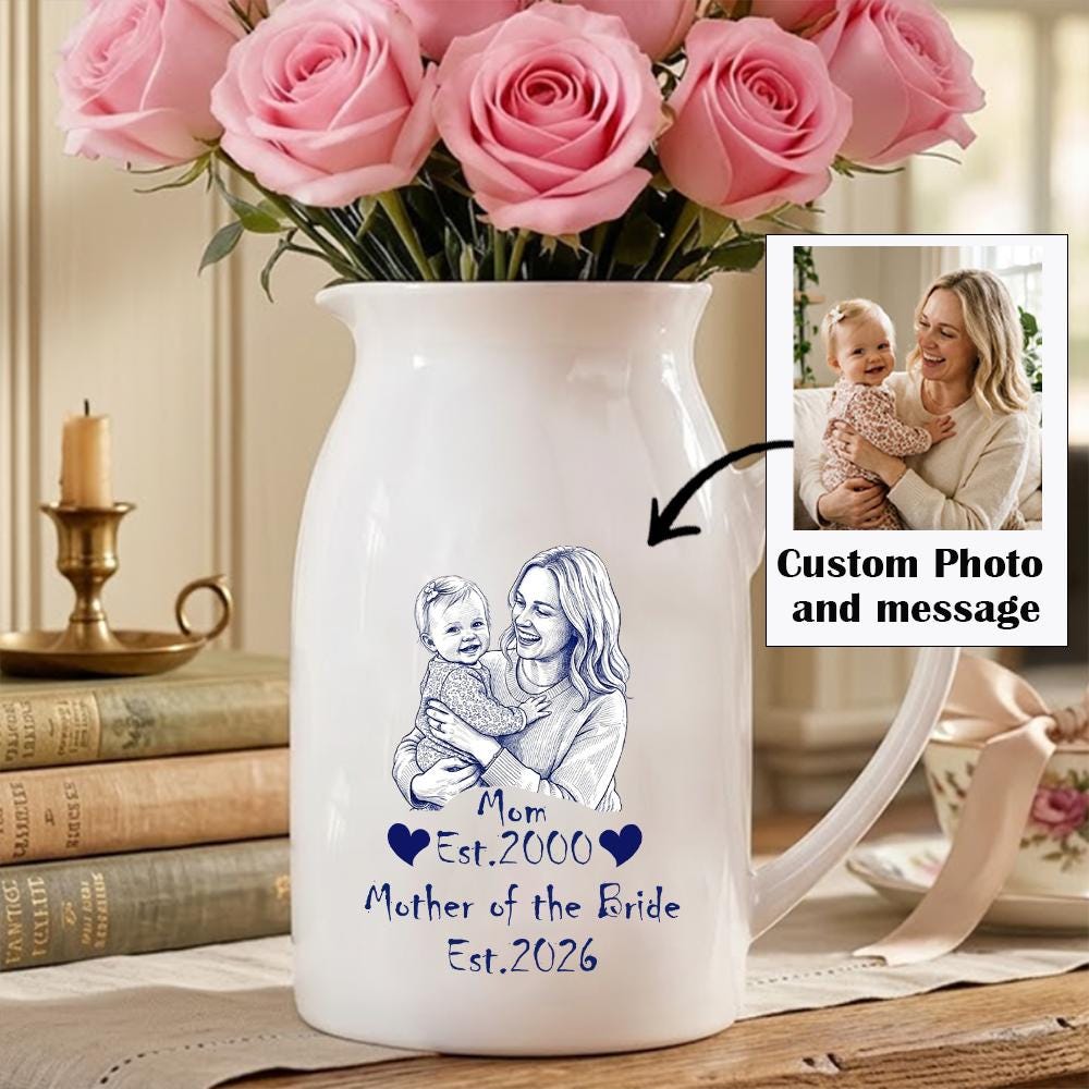 Gifts for Mother of the Bride, Personalized Photo Vase for Mom, Custom Wedding Gift for Mother From Daughter, Keepsake Picture Flower Vase