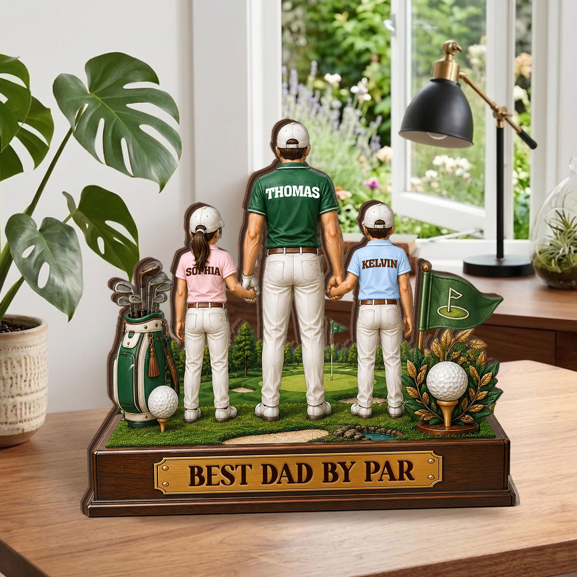 Best Dad by Par Golf Wooden Block, Personalized Name Gift for Dad, Custom Golf Lover Gift, Birthday Gift for Dad, Father’s Day Golf Gift