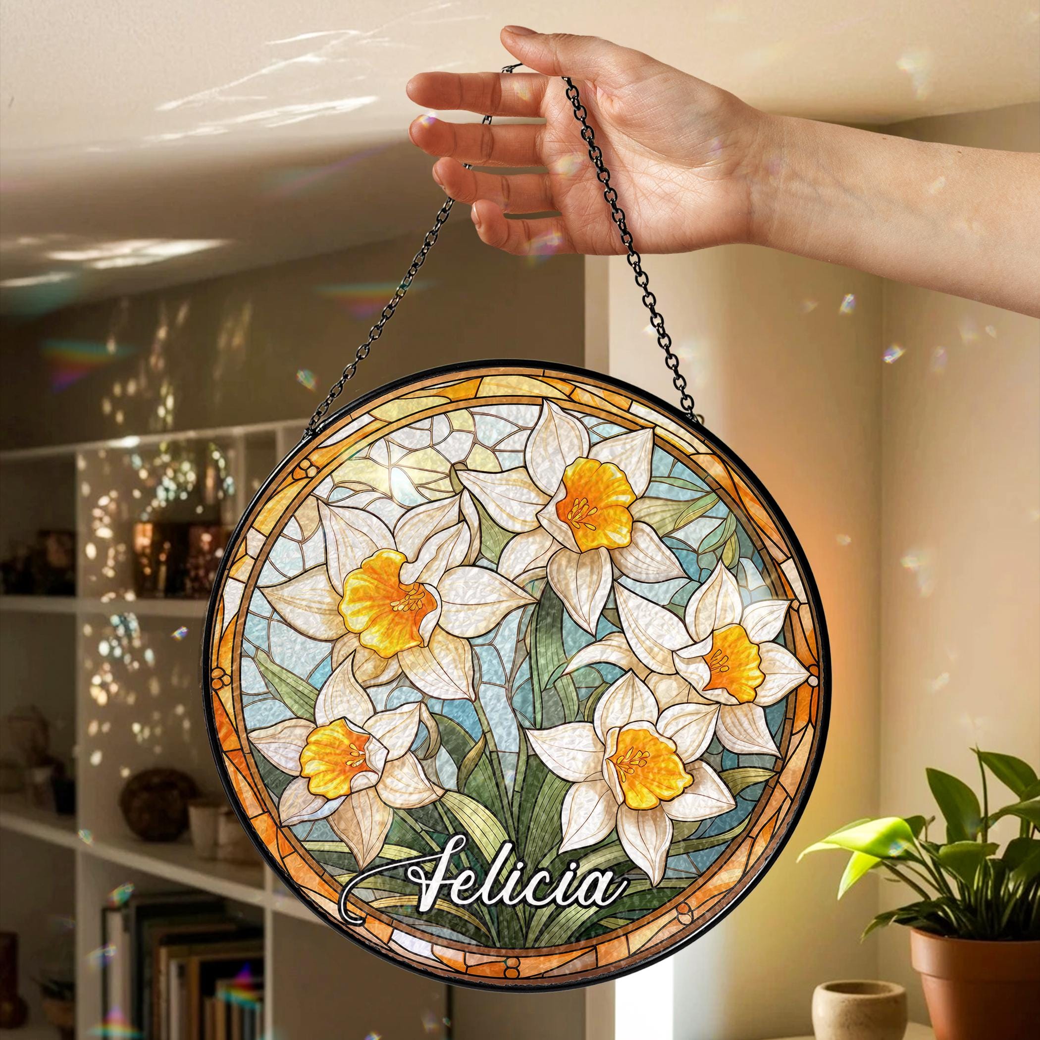 Custom Birth Month Flower Stained Glass Suncatcher Window Hanging, Birth Flower Gift, Mothers Day Gift for Mom, Birthday Gift for Besties