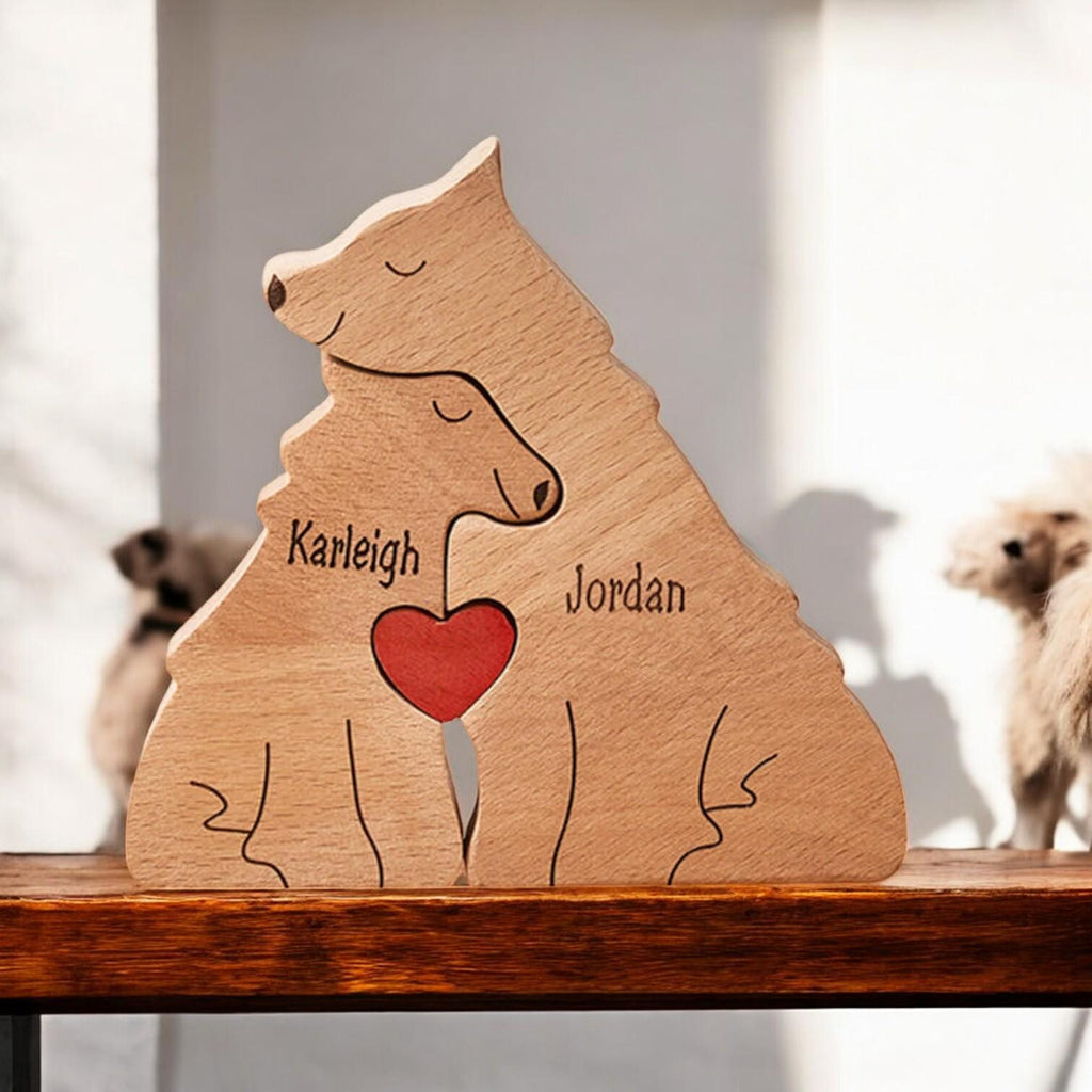Personalised Wooden Wolf Family Puzzle _ Custom Engraved Figurines _ Handmade Christmas Present, Rustic Home Decor, Family Gift Keepsake