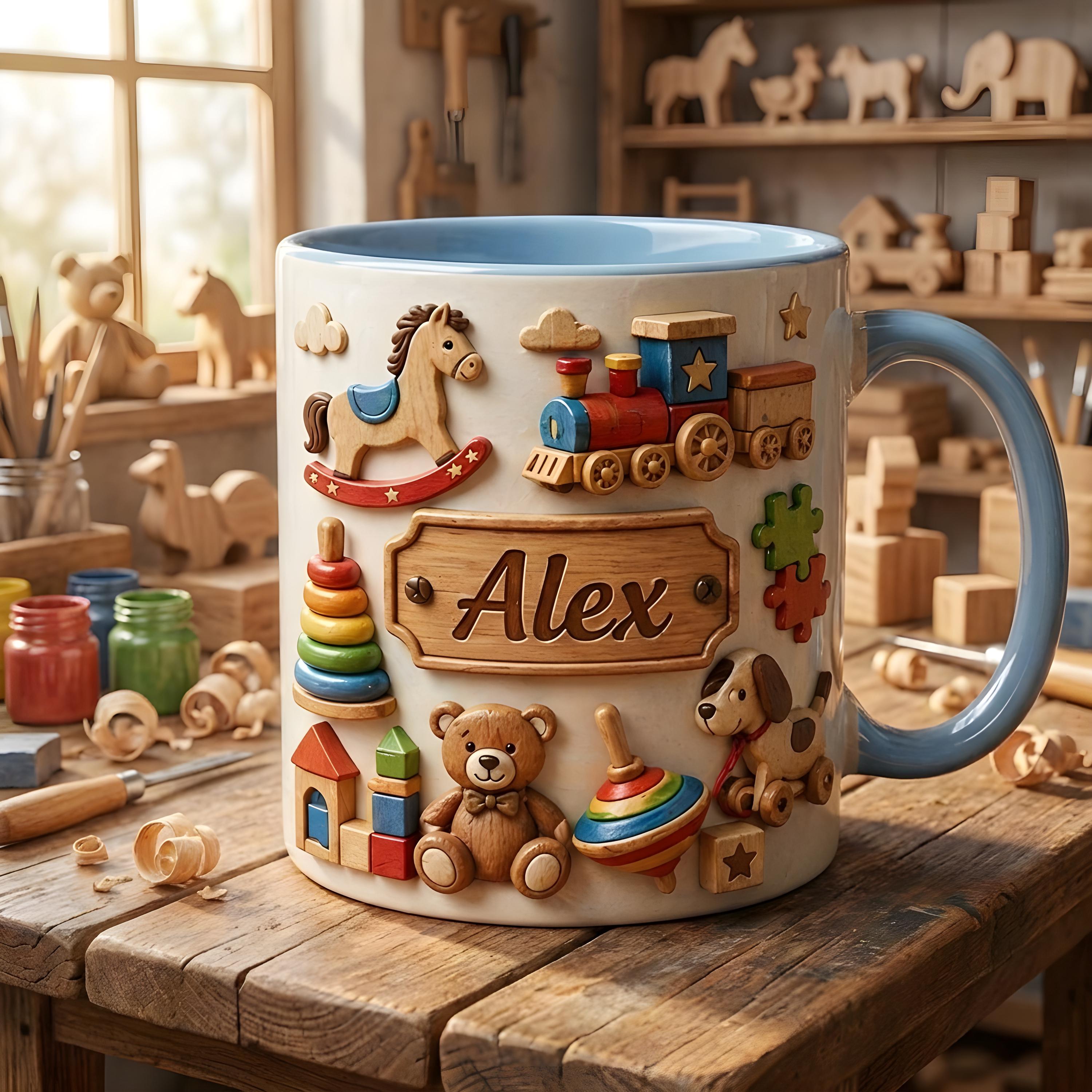 Kids Name Mug, Personalized Baby Mug, Custom Name Cup, Cute Toy Theme Mug, Toddler Boy Gift, Kids Coffee Cup, Birthday Gift