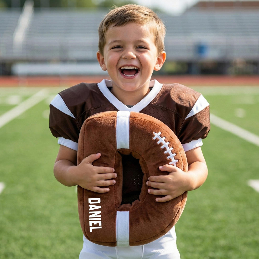 Custom Football Pillow, Personalized Initial Football Cushion, Rugby Letter Pillow, Football Decor, Gift for Kids, Flat Printed Design