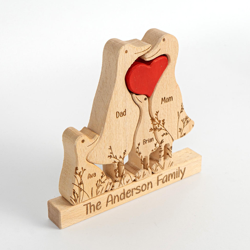 Family Custom Name, Personalized Wooden Duck Family Puzzle, Wooden Animal Carvings, Family Home Decor, Family Puzzle Gift, Christmas Gifts