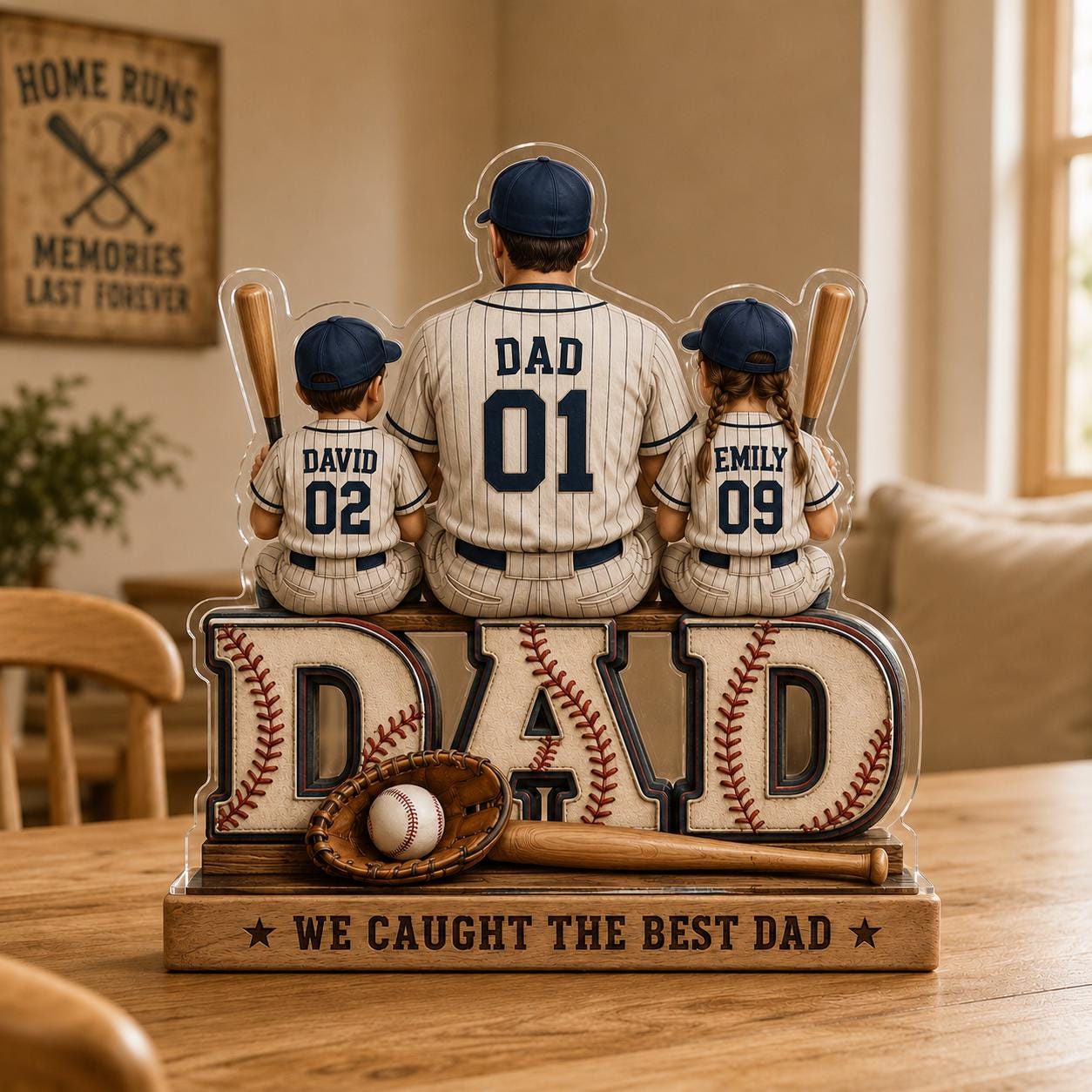 Personalized Baseball Dad Acrylic Block_ We Caught the Best Dad With Kid Names, Father's Day Gift for Sports Dad