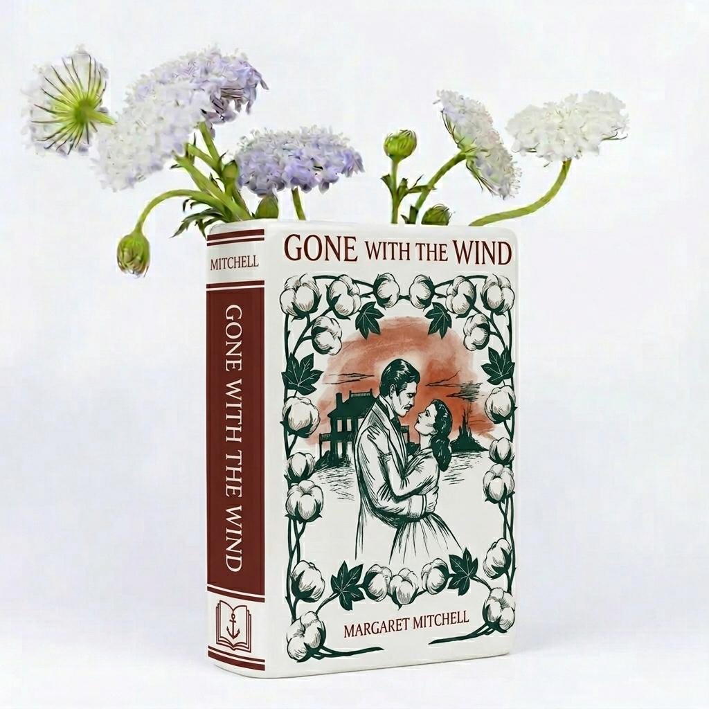 Gone With the Wind Ceramic Book Vase Home Decor Gifts for Book Lovers and Readers, Mother's Day Gift, Birthday Gift