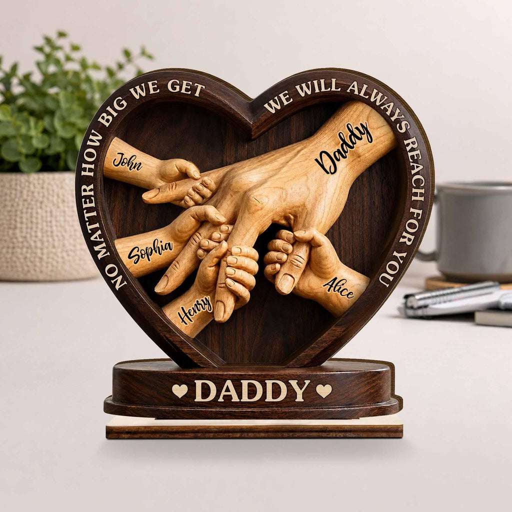 Personalized Wooden Family Hand Sculpture, Custom Daddy Keepsake, Heart-shaped Desk Decor