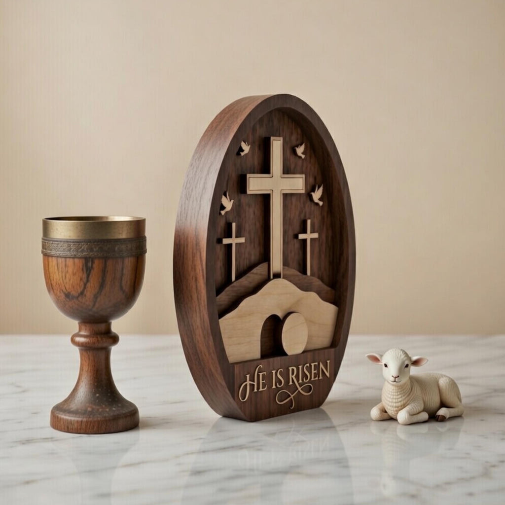 He is Risen Easter Table Sign, Christian Resurrection Wooden Block, He is Risen Wooden Hanging Sign, Custom Religious Cross Easter Egg, Christian Resurrection Gift