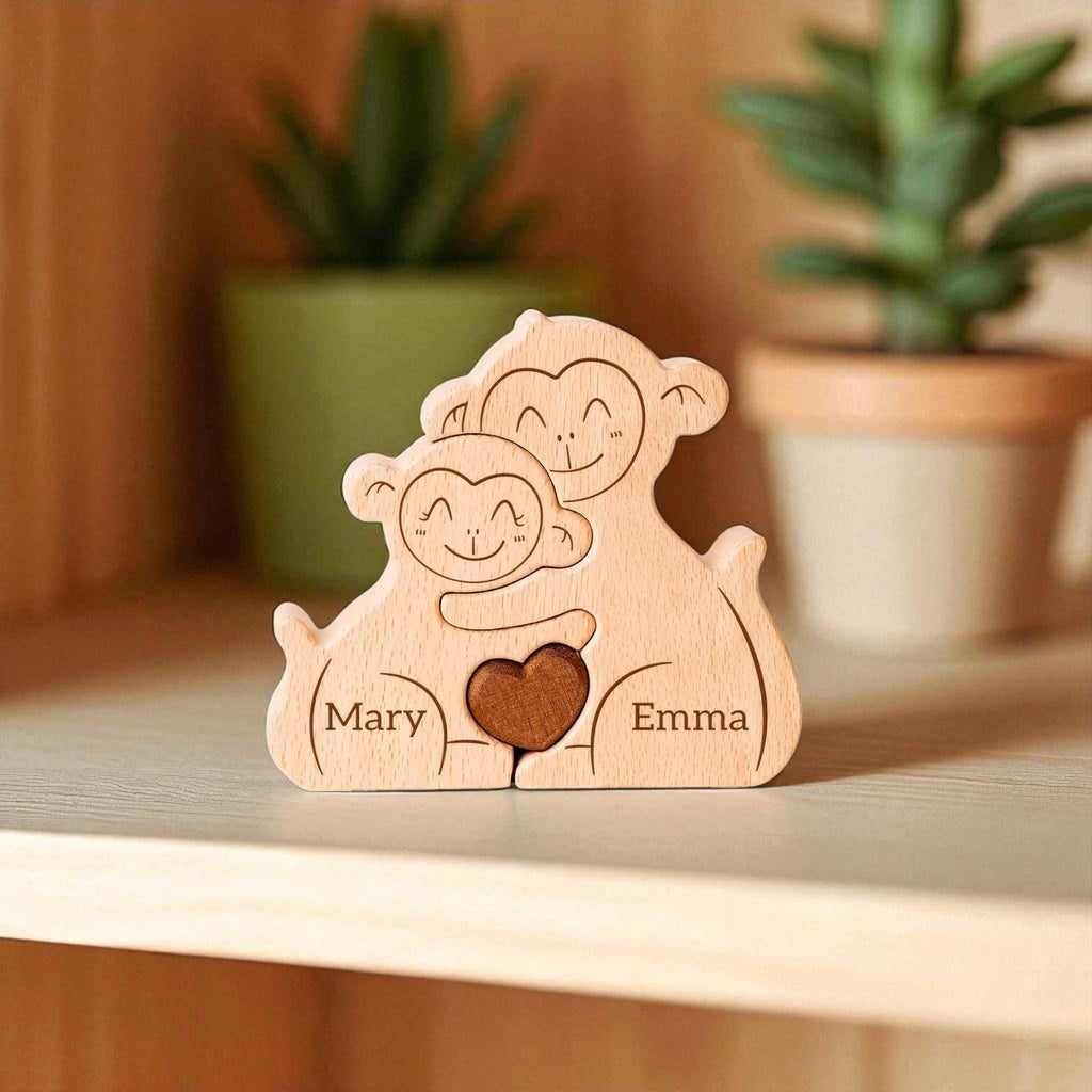 Monkey Family Puzzle, Personalised Wooden Family Puzzle, Christmas Family Gift, Adoption Gift, Home Decor, Family Gift, Family Reunion Gift