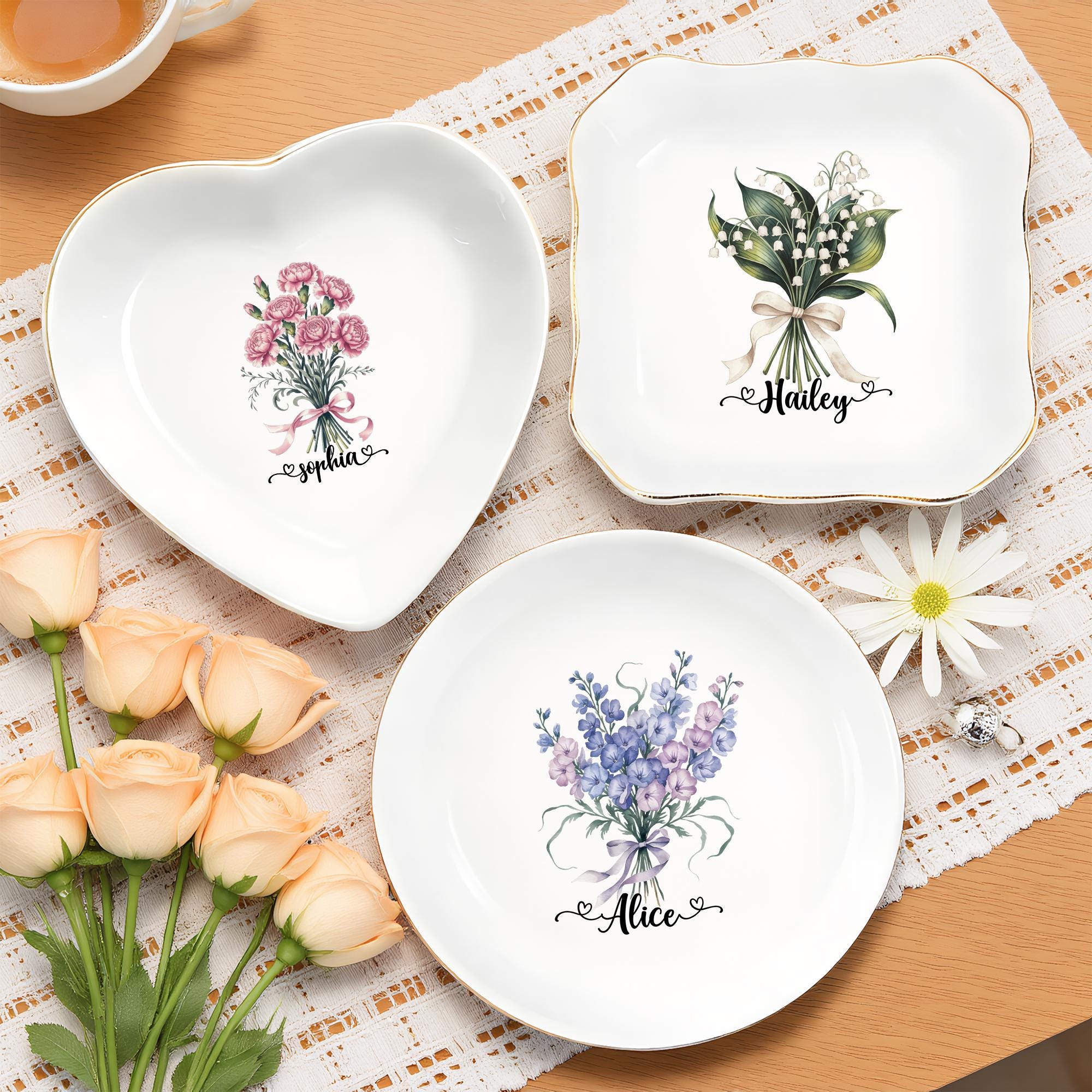 Ceramic Birth Flower Ring Dish,birth Month Flower Trinket Dish,bridesmaid Gift,bridesmaid Proposal,birthday Gift for Her,wedding Gifts