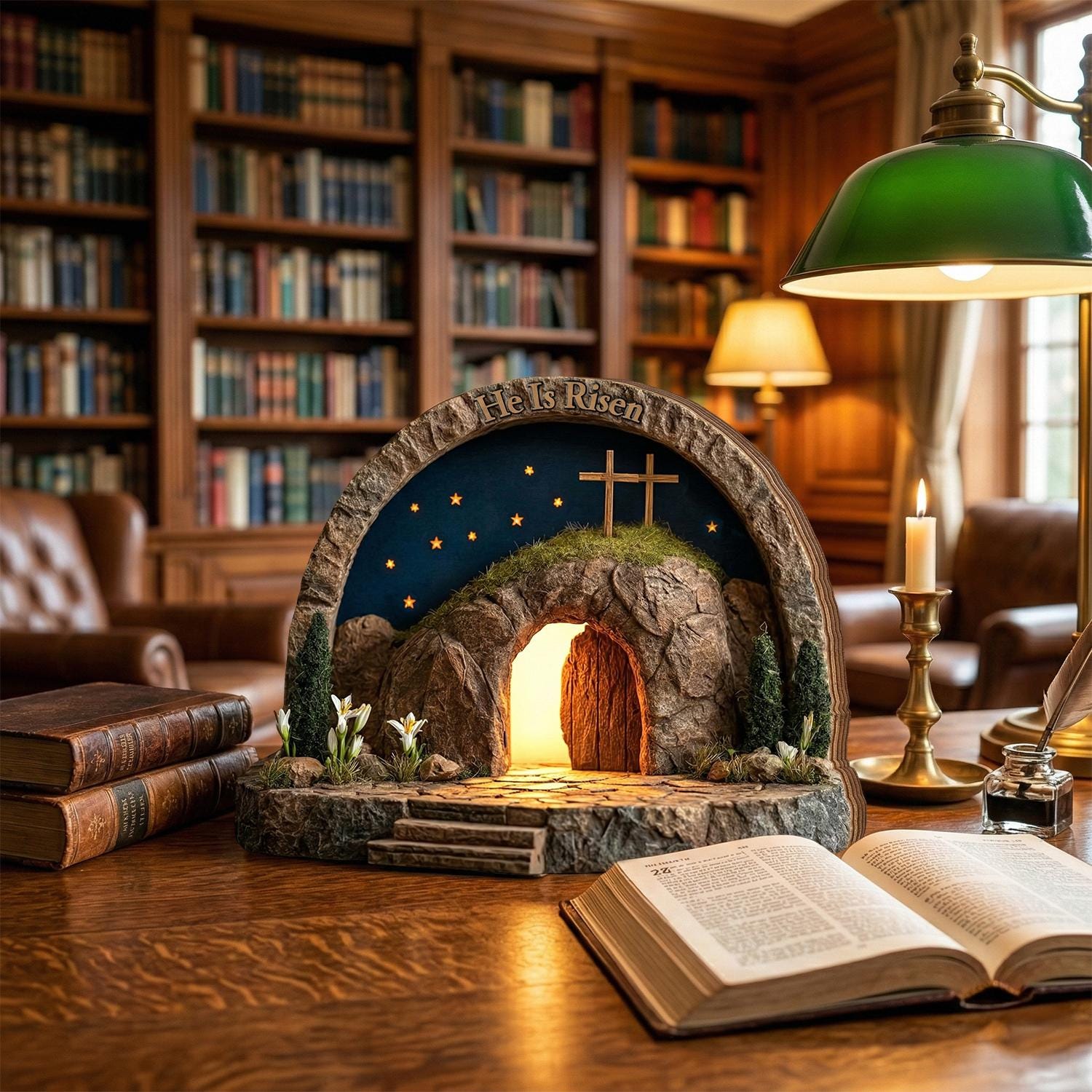 Easter Wooden Block, Empty Tomb Resurrection Scene, He is Risen Christian Decor, Meaningful Church Gift for Pastor Appreciation and Ministry