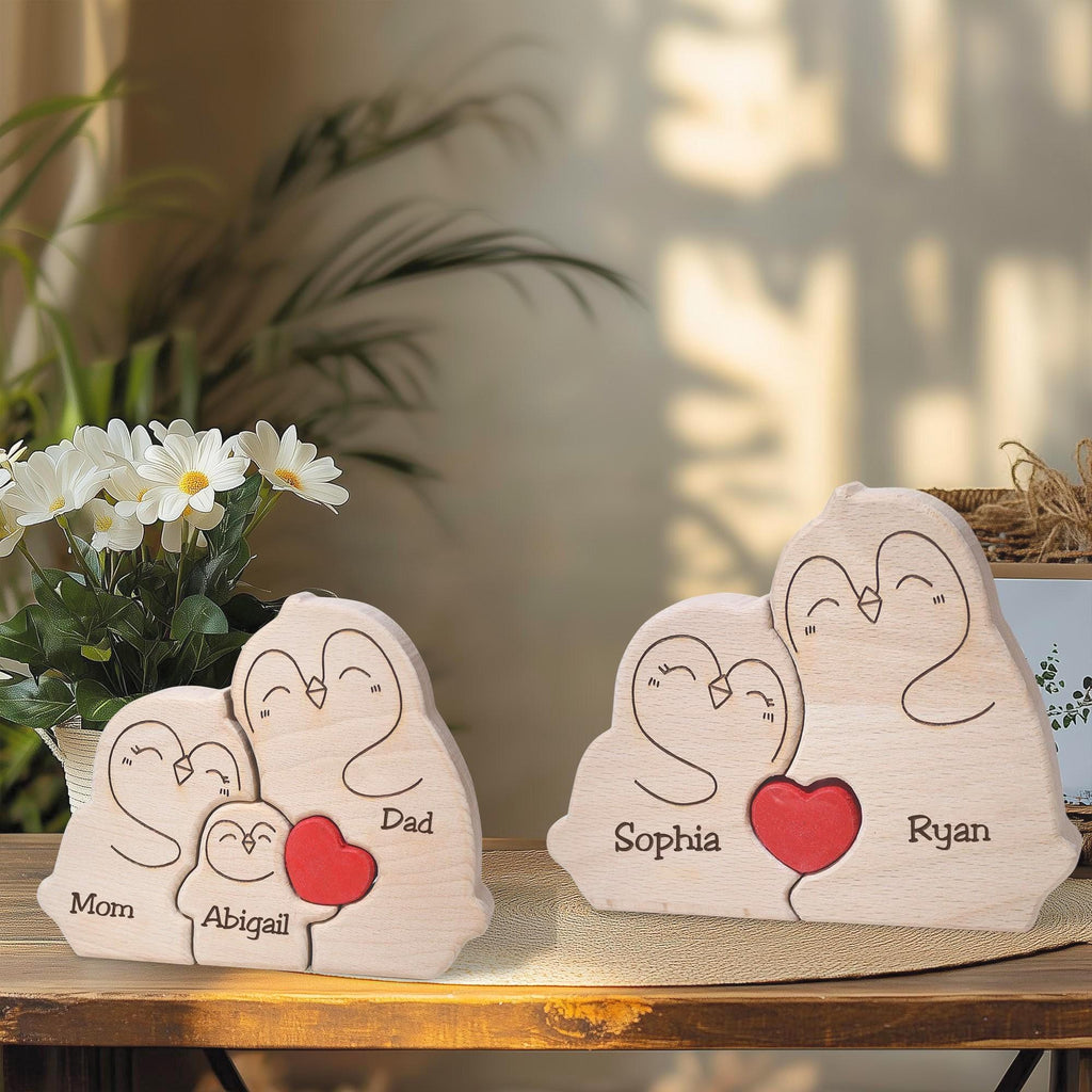 Personalized Wooden Penguin Family Puzzle, Penguin Family Jigsaw Decor, Ideal Wedding House Warming Gift, Anniversary Gift for Wife Mom