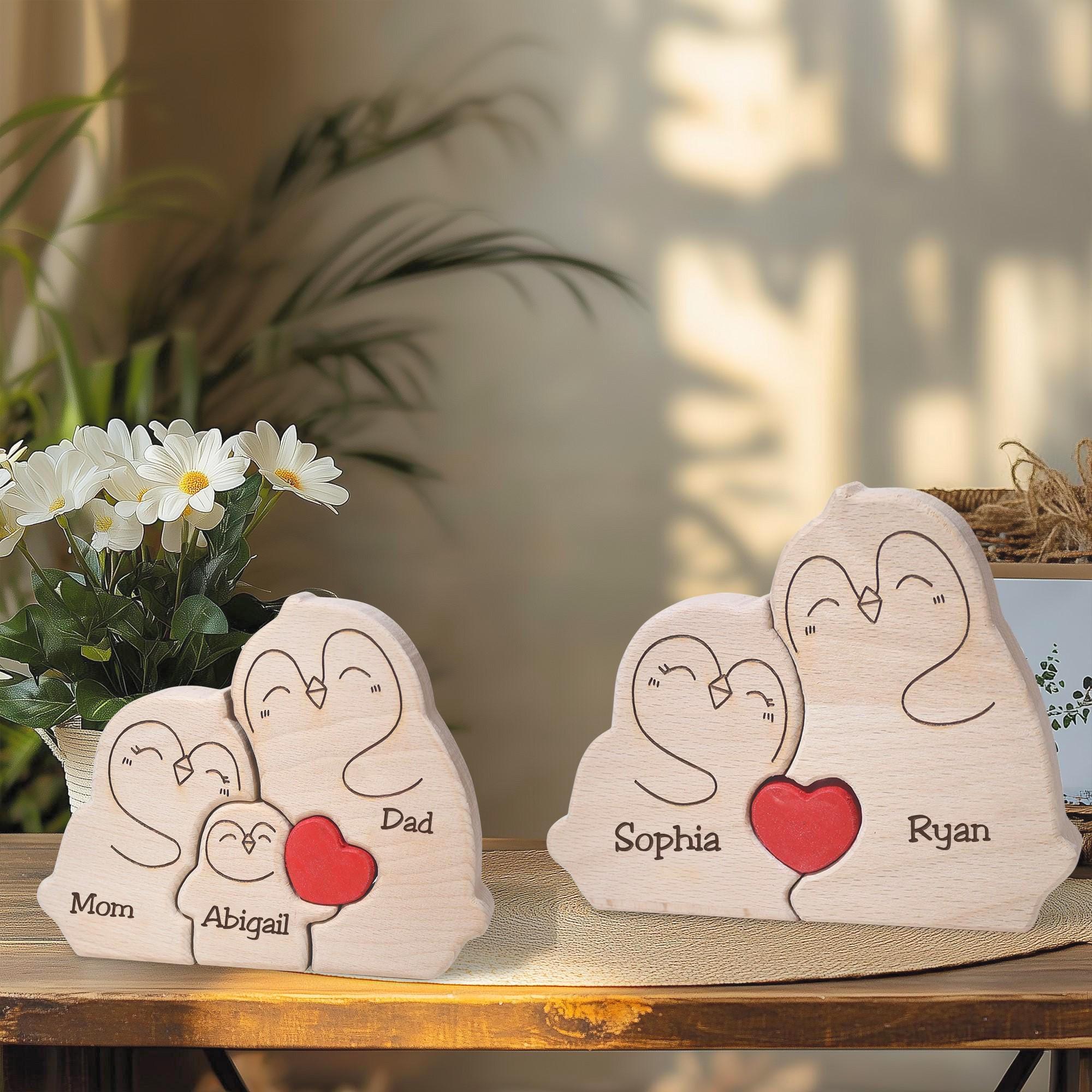 Personalized Wooden Penguin Family Puzzle, Penguin Family Jigsaw Decor, Ideal Wedding House Warming Gift, Anniversary Gift for Wife Mom