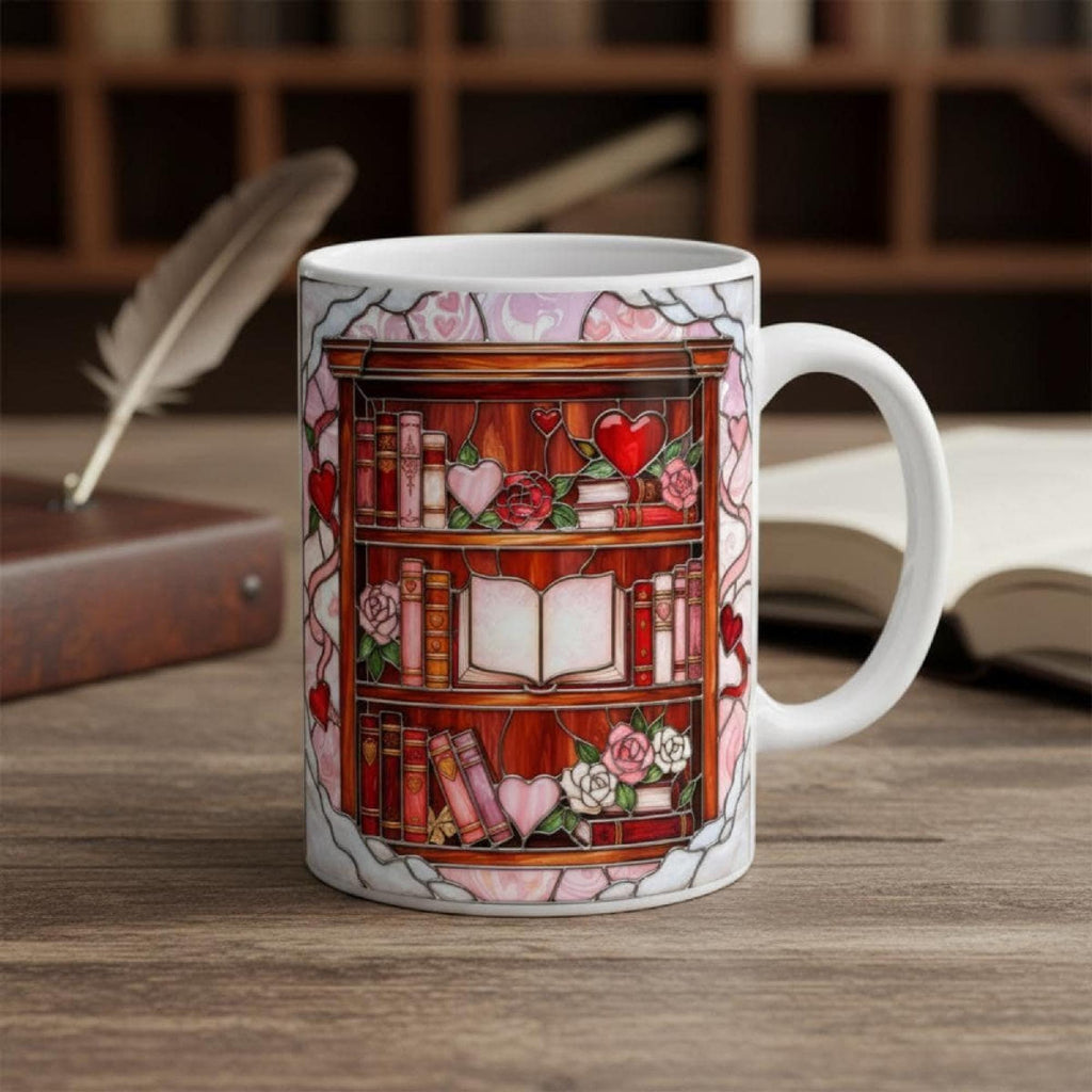 Stained Glass Style Bookshelf Mug, Colorful Floral Book Mug, Book Lover Gift. Elegant Reading Mug, Cute & Meaningful Ceramic Mug – Perfect Gift for Any Occasion
