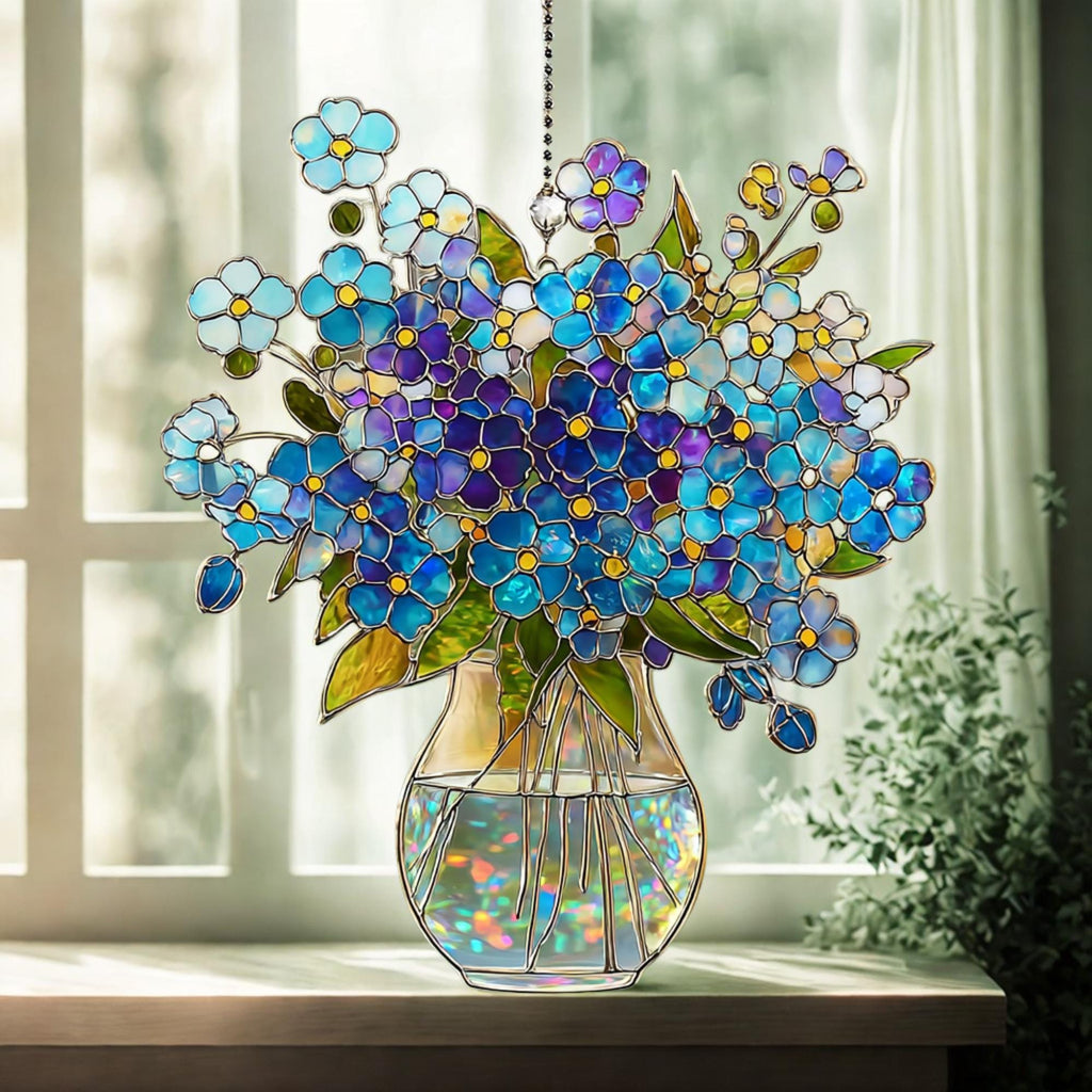 Forget-me-not Bouquet Hologram Window Hanging_ Acrylic Suncatcher