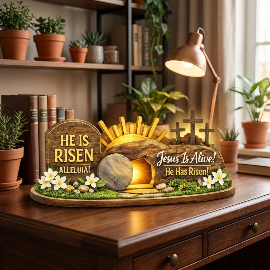 He is Risen Easter Wooden Block, Resurrection Table Sign, Christian Home Decor , Christian Home Display, Religious Bible Verse Gift
